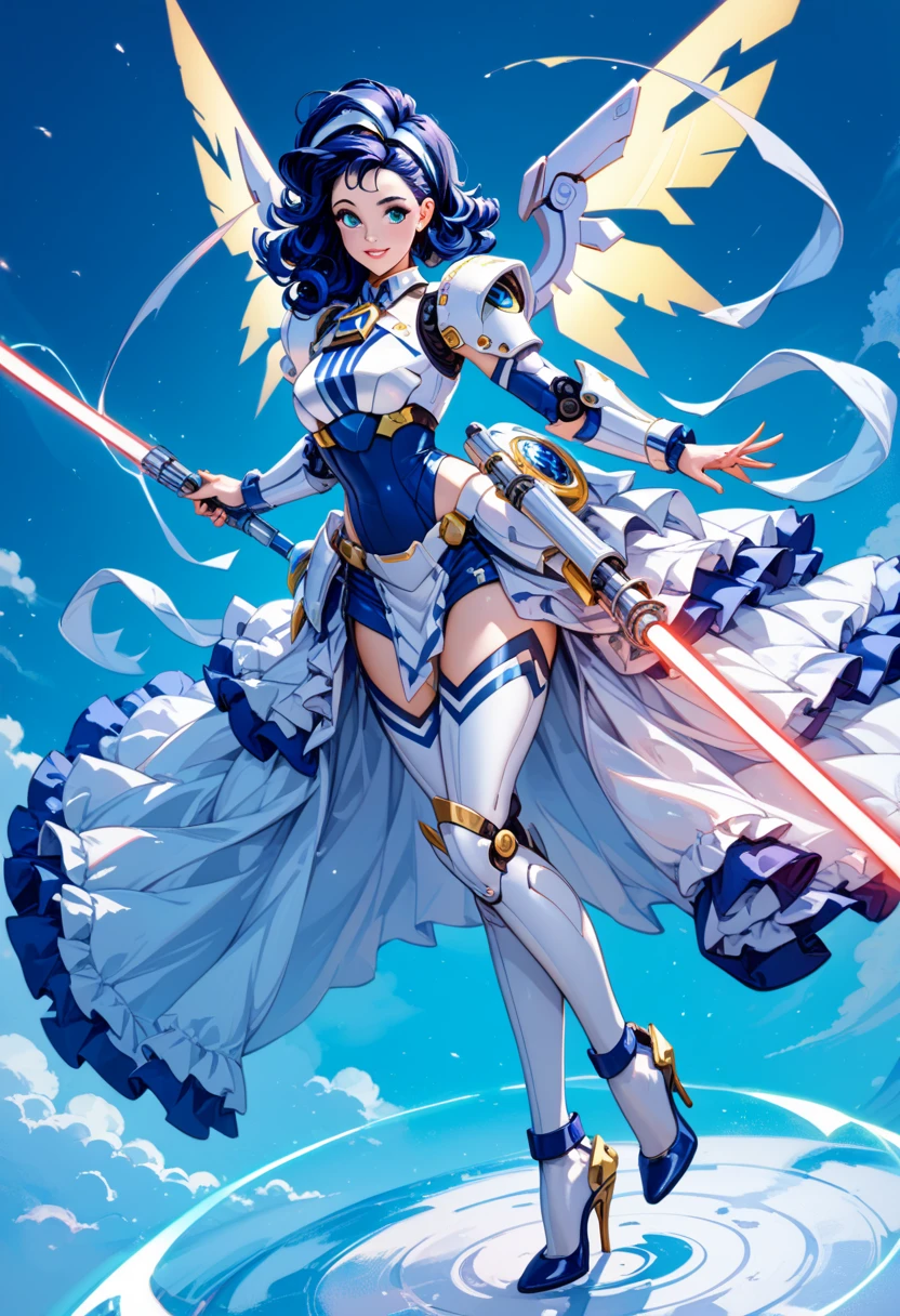 whole body、Android Girl、Light clothing、 light armor、Stiletto heels、Energy Wing 、energy saber、Milky Way、 High Quality 、masterpiece