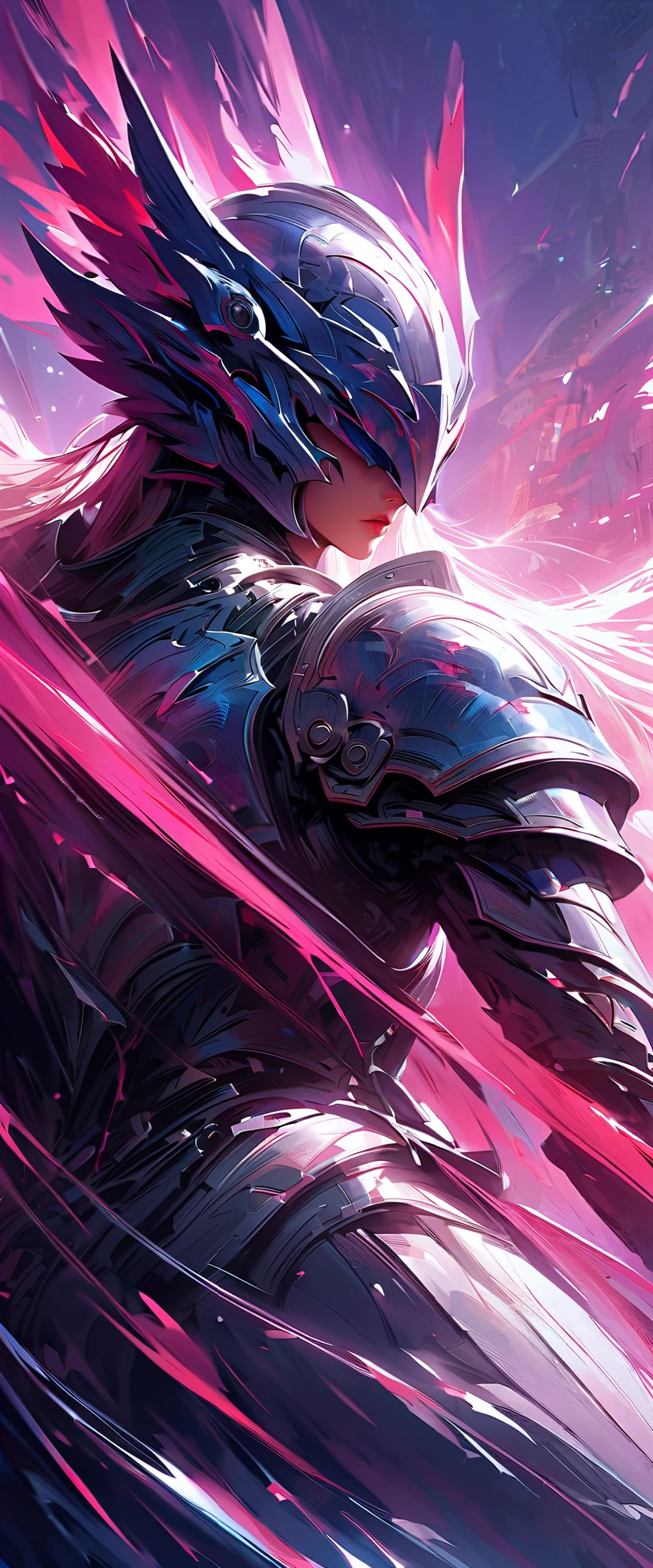 (highest quality、4K、8K、High resolution、masterpiece:1.2)、Super detailed、(anime style、photorealistic:1.37)、woman wielding a large sword、gorgeous armor、flowing hair、fierce expression、intense battle scene、dramatic lighting、vivid colors、powerful stroke、high contrast、heroic figure、Detailed armor and weapons、dynamic pose、war-torn landscape background