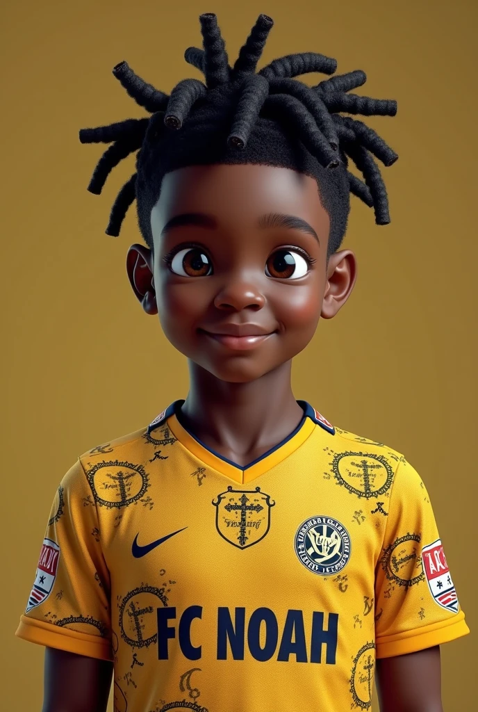 Create a black boy with short curly hair with a Corinthians shirt