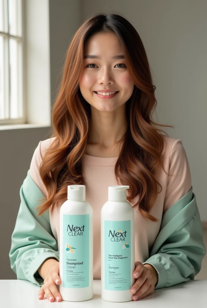 Find a Lao female presenter selling shampoo brand next clear