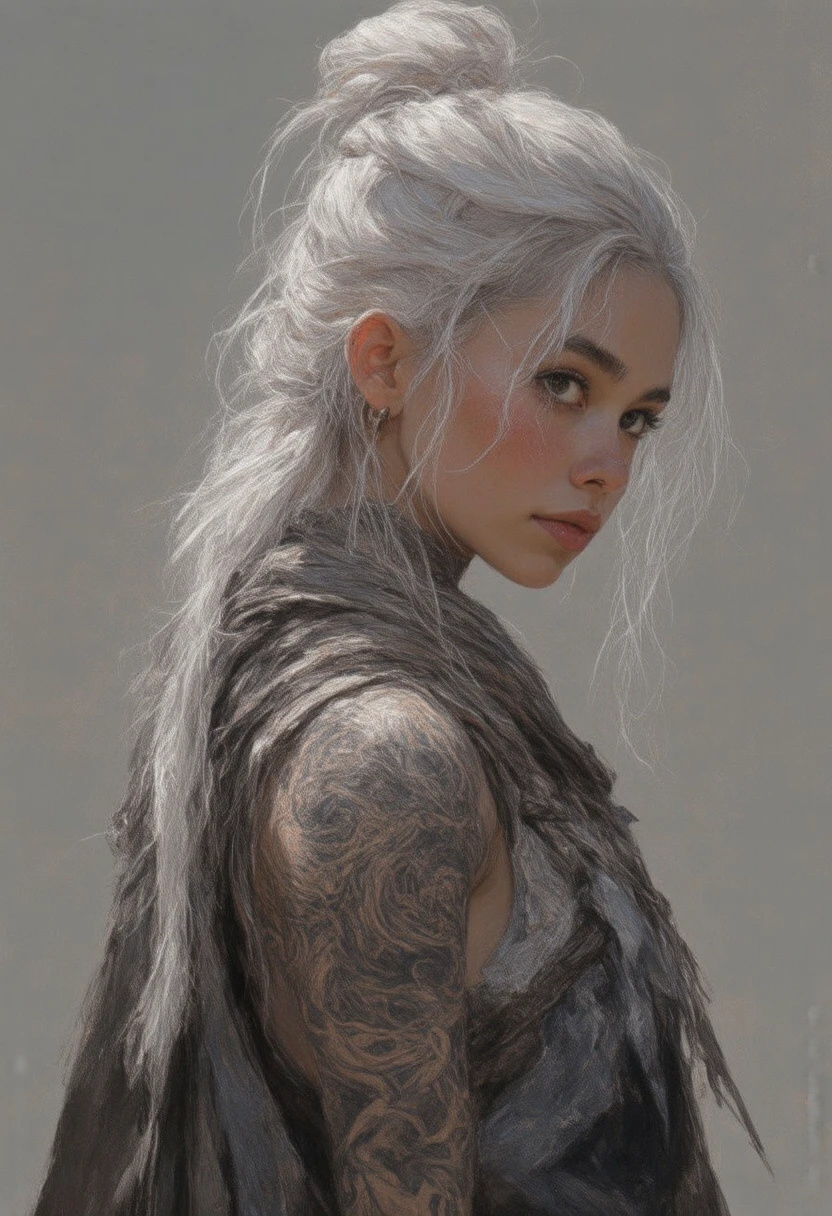 Asa is a young warrior from a fictional, harsh world where she lives with great courage and determination. With her long, white hair often tied in a loose bun, she radiates both strength and grace. Her striking appearance is highlighted by shimmering armor and intricate Maori tattoos that adorn her body. Her gaze is resolute, her posture proud. Asa is a warrior who embodies both the calm of nature and the untamed force of battle deep within her soul.

