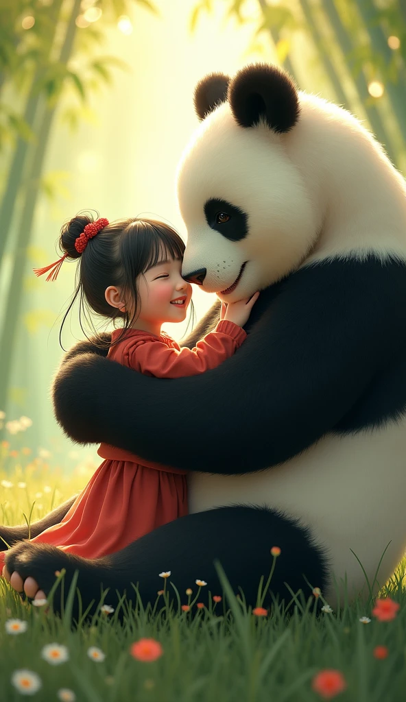 4K HD quality，Ridiculous scene details，Very cute panda in the bamboo forest，A cute chubby ，Double bun and bangs，beautidful eyes，I had a lot of fun playing basketball，