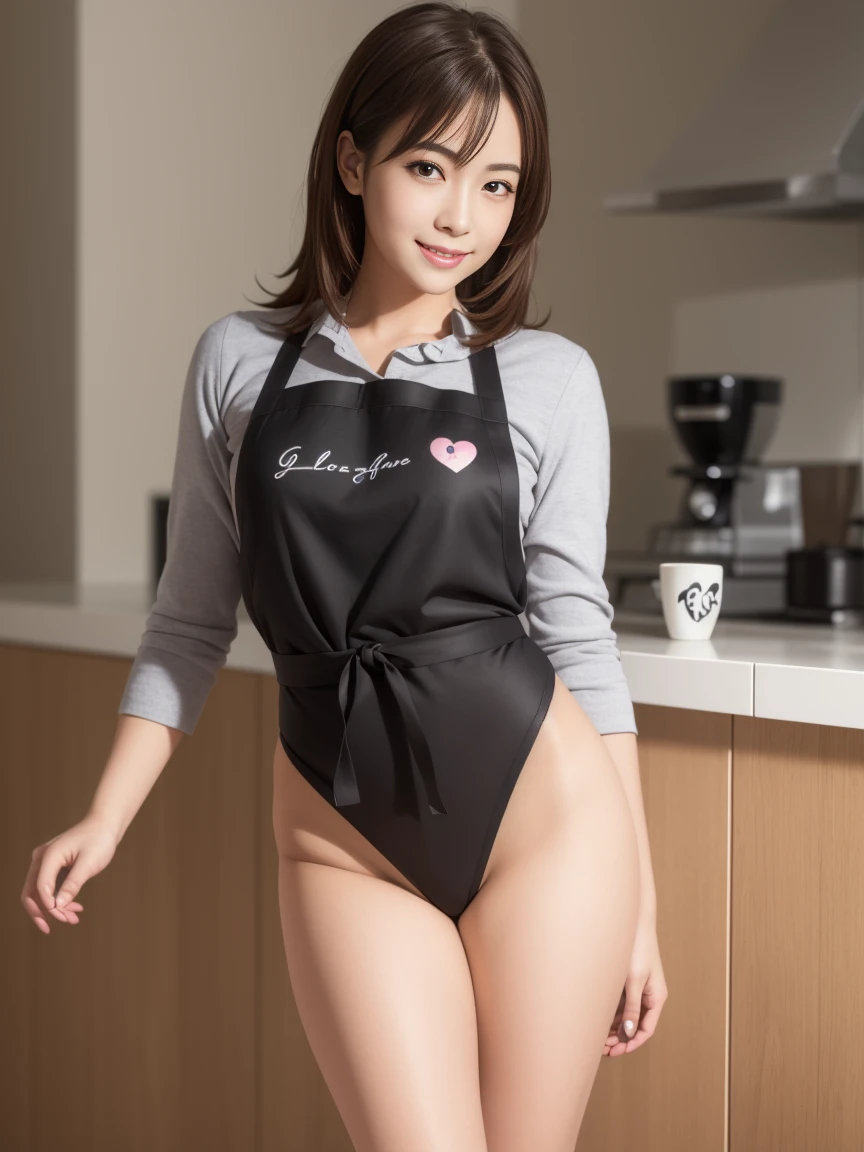(((nsfw)))、Mature Woman、Beautiful woman、cute、((Female Nursery Teacher))、smile、Extra Very Short Hair、((Delicate photo))，(Detailed RAW photos of girls), (Tabletop:1.0), (Highest quality:1.6), (Ultra-high resolution:1.5), (Realistic:1.75), 8K resolution, Absurd, Ultra-detailed,Cinema Lighting,、nursery school、((Wearing an apron))、(blunt bangs)、Long sleeve T-shirt、((Colorful kids room:1.1))、((Lots of toys:1.))、((cute壁紙の部屋))、((Simple panties are visible:1.2))