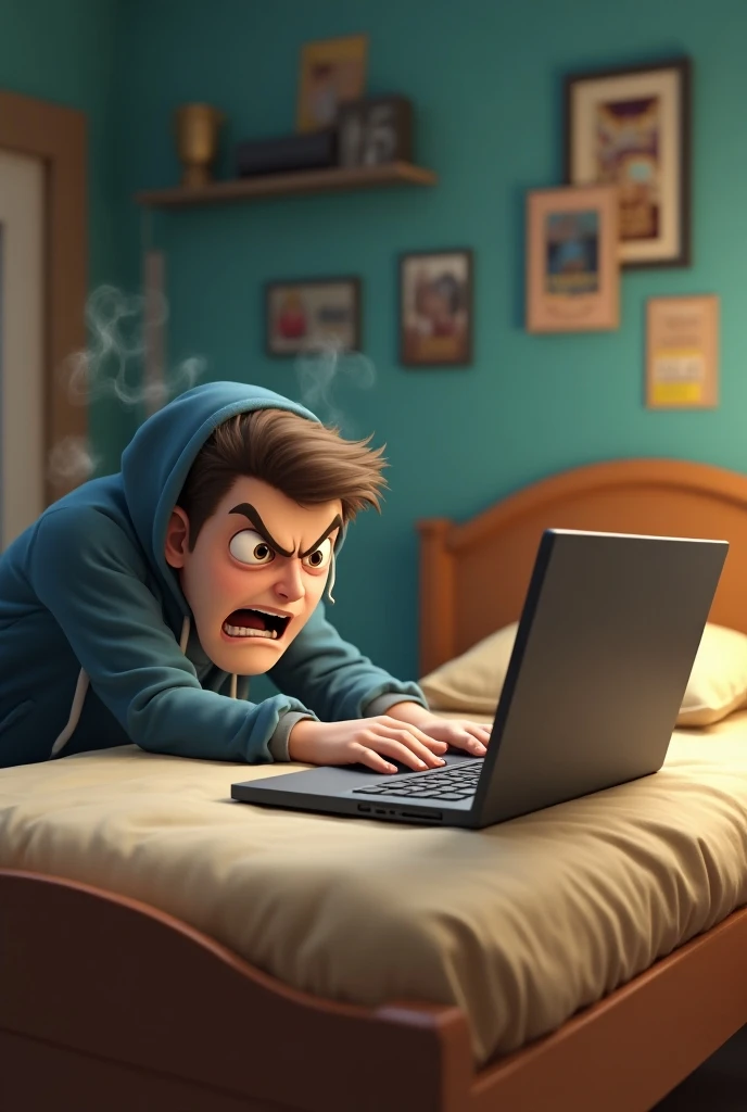 (Slightly animated) Make a talking laptop talking angry to a teenager boy in the bed