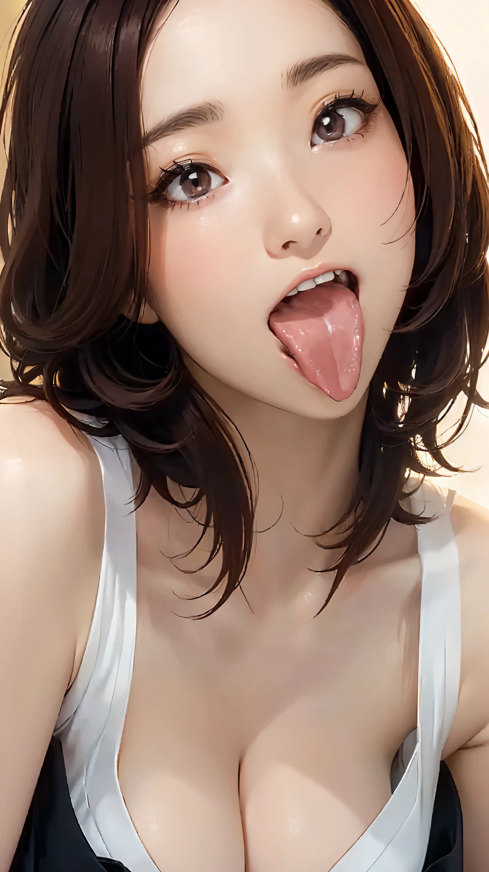 Masterpiece、Highest quality、Super detailed　In the mouthを詳細に描写、Detailed depiction of the eyes　Ahegao、Sticking out tongue、long tongue、Drooling、Dripping saliva、Saliva forms a string、A lot of saliva、tears　Big Mouth、In the mouth、Deep throat、Open your mouth wide　Face is close、Facial Close-up、Bring your face closer