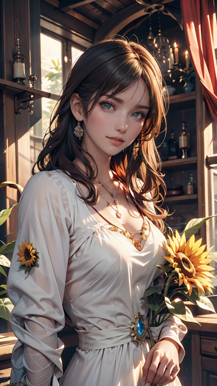 myself, yellow_student, +_+, black_hair, expensive_ponytail, red_flower_hair_ornament, masterpiece, Highest quality, Very detailed, figure, alone, One girl