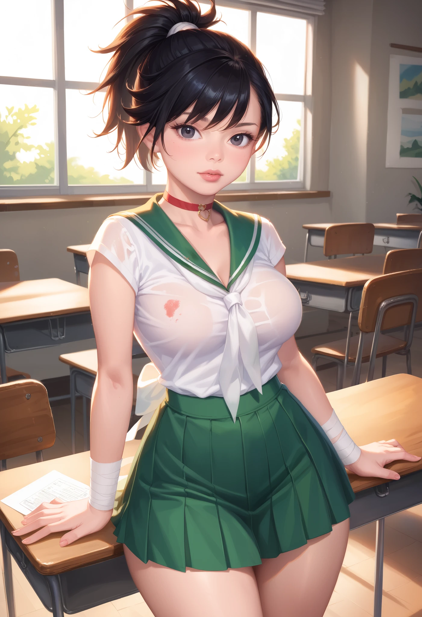 high school student, cute, Brown Hair, Green Eyes, Sexy, uniform, 18-year-old, E Cup, tits, Naughty, during sex