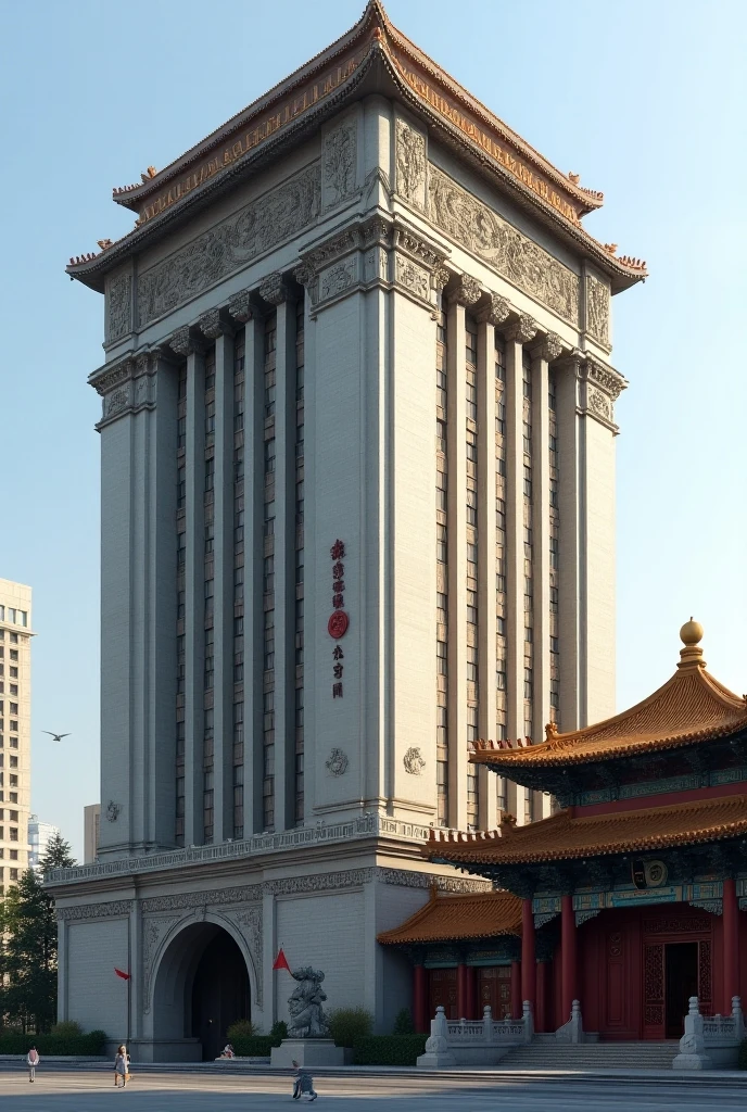 5-story Stalinist building near a Chinese building - SeaArt AI
