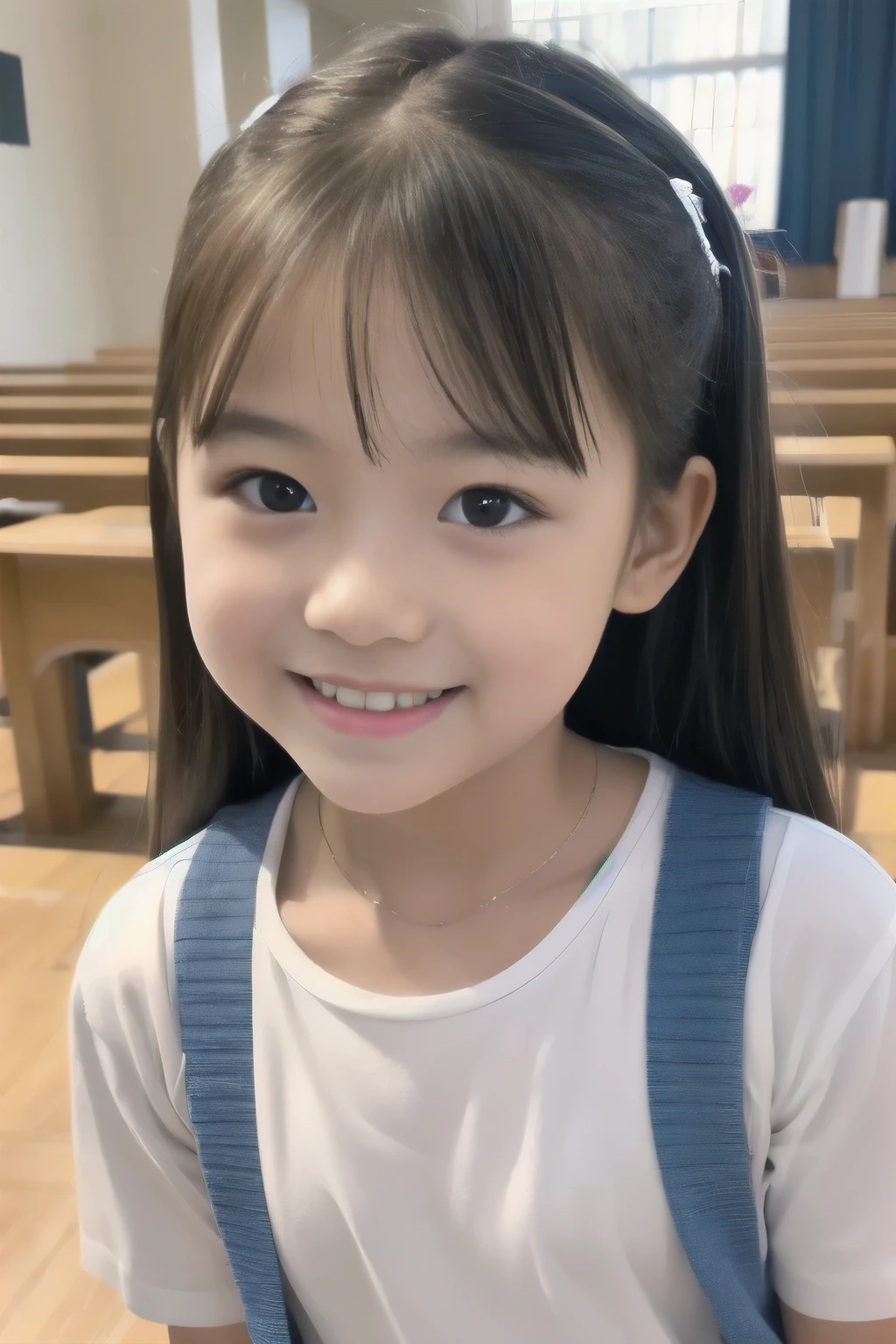  high definition , masterpiece,  best quality,  very detailed ,  Ultra High Definition,  anatomically correct , Beautiful elementary school student、Cute elementary school student
, smile,  show your teeth and smile , happiness/joy,  cute beautiful girl at church