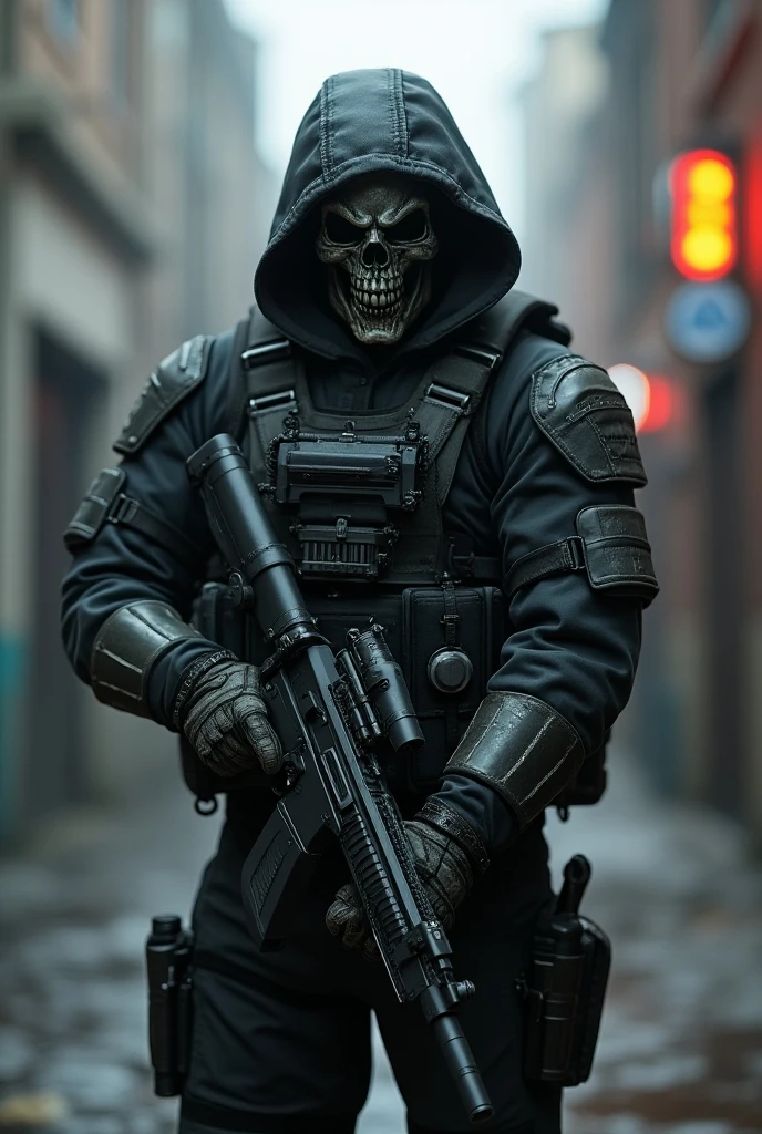 Elite Soldier， Equipped with a lot of equipment，Wearing a futuristic or skull mask 