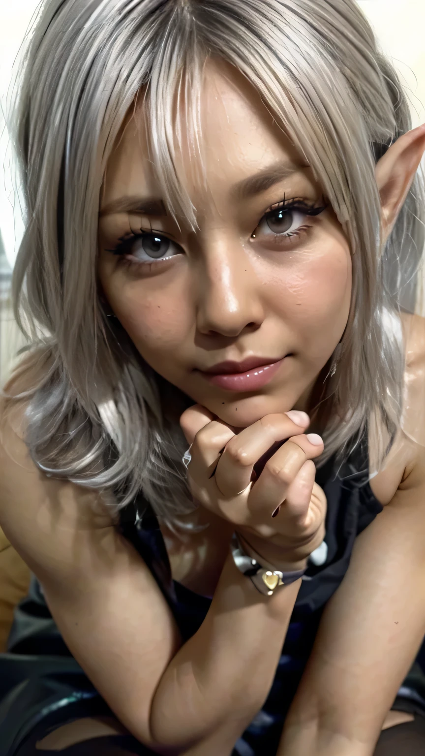 (森の中を歩くDark Elf:1.25、 seen from the front:1.9)、(Dark Elf、Brown Skin:1.3)、(Realistic、 as in the picture 、live-action、8k, Realistic,  RAW photo,   best image quality: 1.4),  SLR camera 、 RAW photo,  best quality, Realistic,  High Definition CG Unity 8K Wallpaper ,  in four-frame comic style, Cinematic Light,  Lens Flare,  ray tracing , Realistic background、(( super dense skin ))、   woman  、(whole body:1.5)、( black dress:1.5)、 very detailed な顔、(( Silver Hair:1.5))、 like that style、 STYLISH、 very detailed 、  pay attention to the details  、Perfect outfit、( Tanned Skin:1.2)、Front View、Accurate hands、Accurate legs、 detailed hands and fingers、  anatomically correct body  、 very detailed な顔