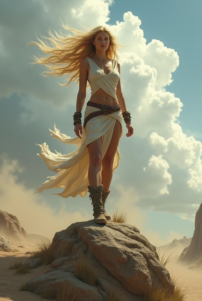 (masterpiece), cartoon, best quality，(photo_(medium):1.0), by Antonio J. Manzanedo, by Jeremy Lipking, lightning, in a surreal Martian landscape, (sand storm).painting style with watercolor, Brushstrokes, black  eyes,colorful，vibrant colors,1 ultra hot gorgeous European woman. Blonde hair. Casual clothes.