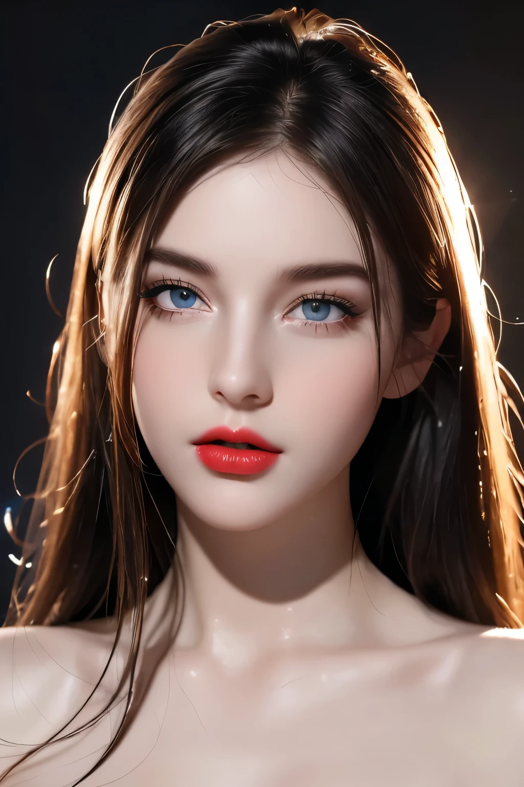 High-quality work,Realistic works,Super premium graphics,8K HD CG works,high quality graphics,High-definition and exquisite CG works,10x pixels,Ultra-fine details:1.1,Advanced technical details:1.1Realistic photo effects,Interior lighting effects:1.5,natural soft light:1.5. Light effect(Virtual light effects:1.8),ultra high resolution,shining dress,sliver long hair,silber hair,transparenthair,high detailed hair(Quality hair details:1.1)Clear eyes,Double eyelids look good,Sharp eye makeup, Create exquisite eyelash makeup, tthin eyebrows, Ultra-detailed eyes,a tall nose, lovely red lips, rosey cheeks, With delicate makeup on her face , pretty face, The face shape is perfectly proportioned,(Advanced facial details:1.1)1girl, long black hair, straight hair, Bright red lipstick,big eyes,black eyes,looking at viewer, black dress (masterpiece, best quality:1.4),(photorealistic:1.4)(realistic, photo-realistic:1.4),8k UHD,ultra high res, , Women's artwork,Dress full body video,Realism,Amazing Cleavage,My eyes are very bright today