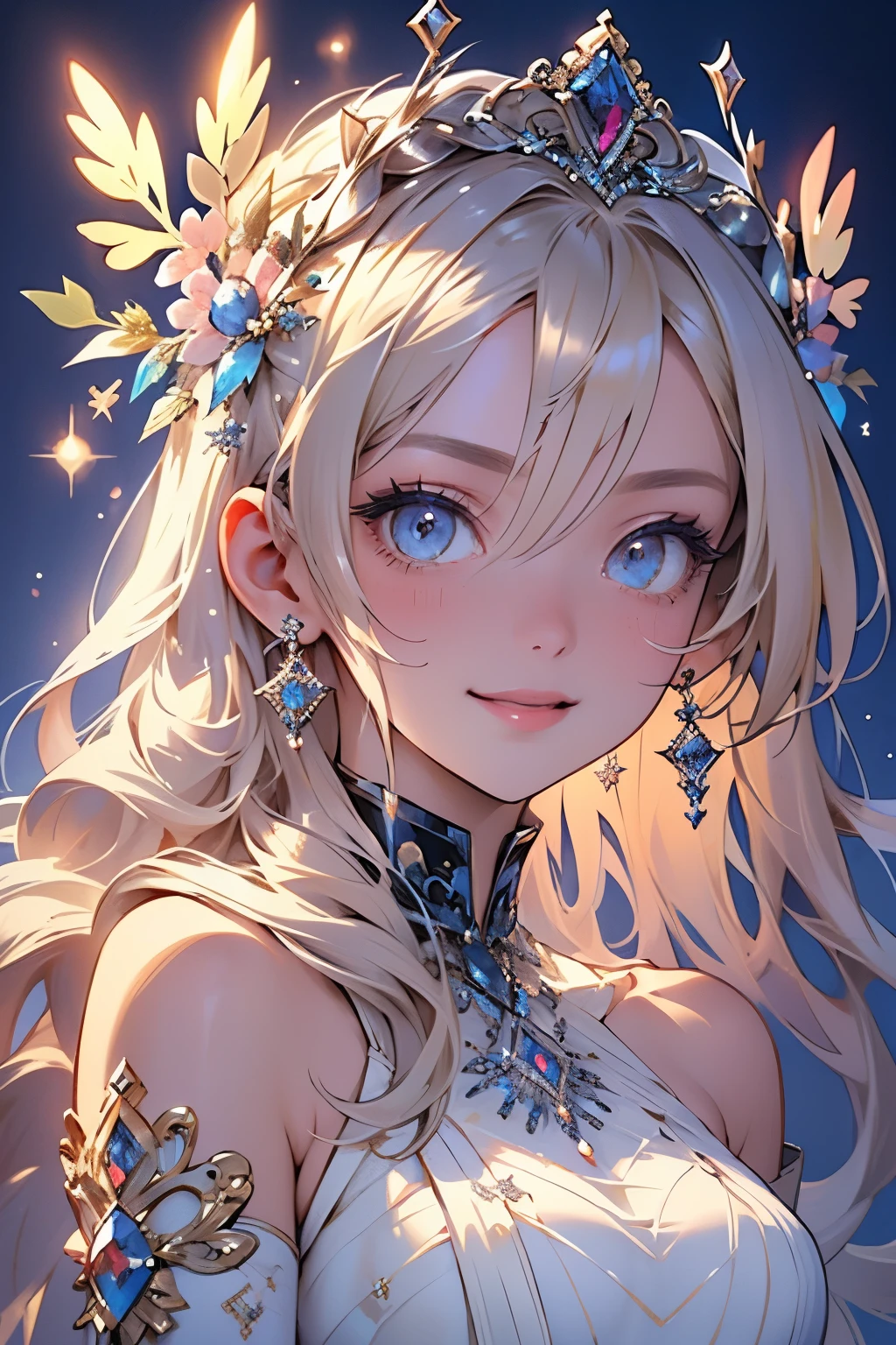 (Simple hand: 0.5) + (Detailed hand: 0.7), (Masterpiece), (Best quality), White hair, red eyes, 1 girl, pale skin, white hair, red eyes, bicolor hair, eyelashes, bracelets, jewelry, smile, sparkling skin, shiny hair, detailed and majestic stage, fantasy, long hair, 1 girl, bicolor hair, night sky, incredibly detailed CG illustration masterpiece looking at you, anime, beautiful anime eyes, beautiful detailed eyes, eyes, sparkling eyes, Different colored eyes, red eyes, blue eyes, galaxies, nebulae, (whole body), (curves),
