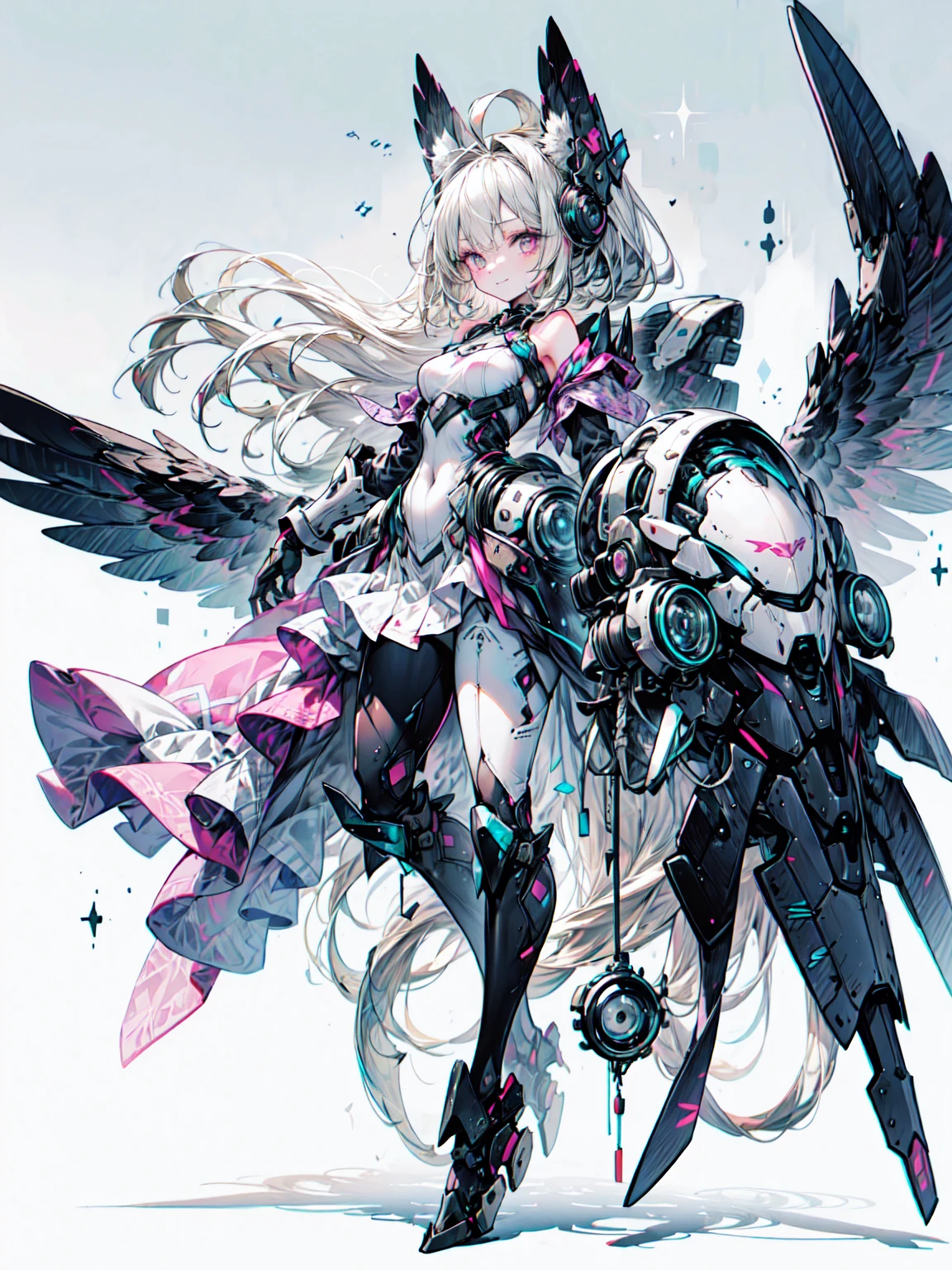  Place your hands at your sides , (masterpiece), Super detailed,   one mischievous girl , fine grain,     Medium Chest,   gray background , (whole body), green eyes,   gray background , Black full plate armor , owl wings  、自信に満ちたsmile,   the audience, Blonde in a ponytail,  （She is standing with a large cuboid shield in her left hand）、Blake、（Dark Elf),   perfect face, Get used to it, Ahoge, ((Long Hair:1.2)), [[Bedhead]],    Shiny Blonde Gray Hair   ,   purple eyes, Spotted Eyes,   colorful hair, Sparkling Eyes, ( eyelash ,   eyeshadow, pink   eyeshadow),  bright , smile, Design Art：Haruhiko Mikimoto, Kawasaki,  By Yoshitaka Amano ,  dark skin tone 
