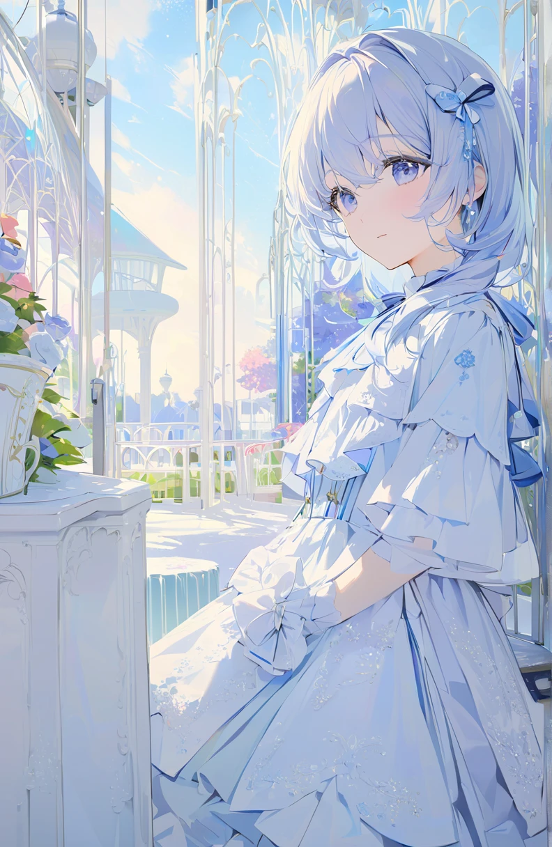 ((Light color)),, debt/1.2, 超 high definition ,  attention to detail,  best quality,  high definition , masterpiece、Memories at the amusement park、date、Dressed up girl、cute、Amusement park on a sunny day、 light production 、Gentle colors

