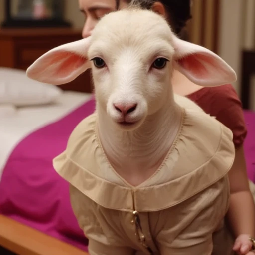 Baa in blouse in bedroom