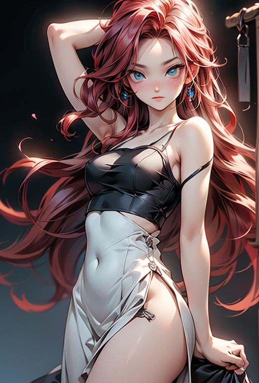 tmasterpiece,Best quality,RAW photogr,A high resolution,art by apterus. queen of demons,has horns on its head, Medusa:1.3,(mermaids:1.2),(Elongated snake tail:1.3),once very beautiful, Sensual, enchanting,big chest and thin waist, Red long-haired, sharp black eyes,Redlip,raised head,(correct hand),((snake scale body)),fully body photo,The lighting is dim (Olvik |),ultraclear,8K