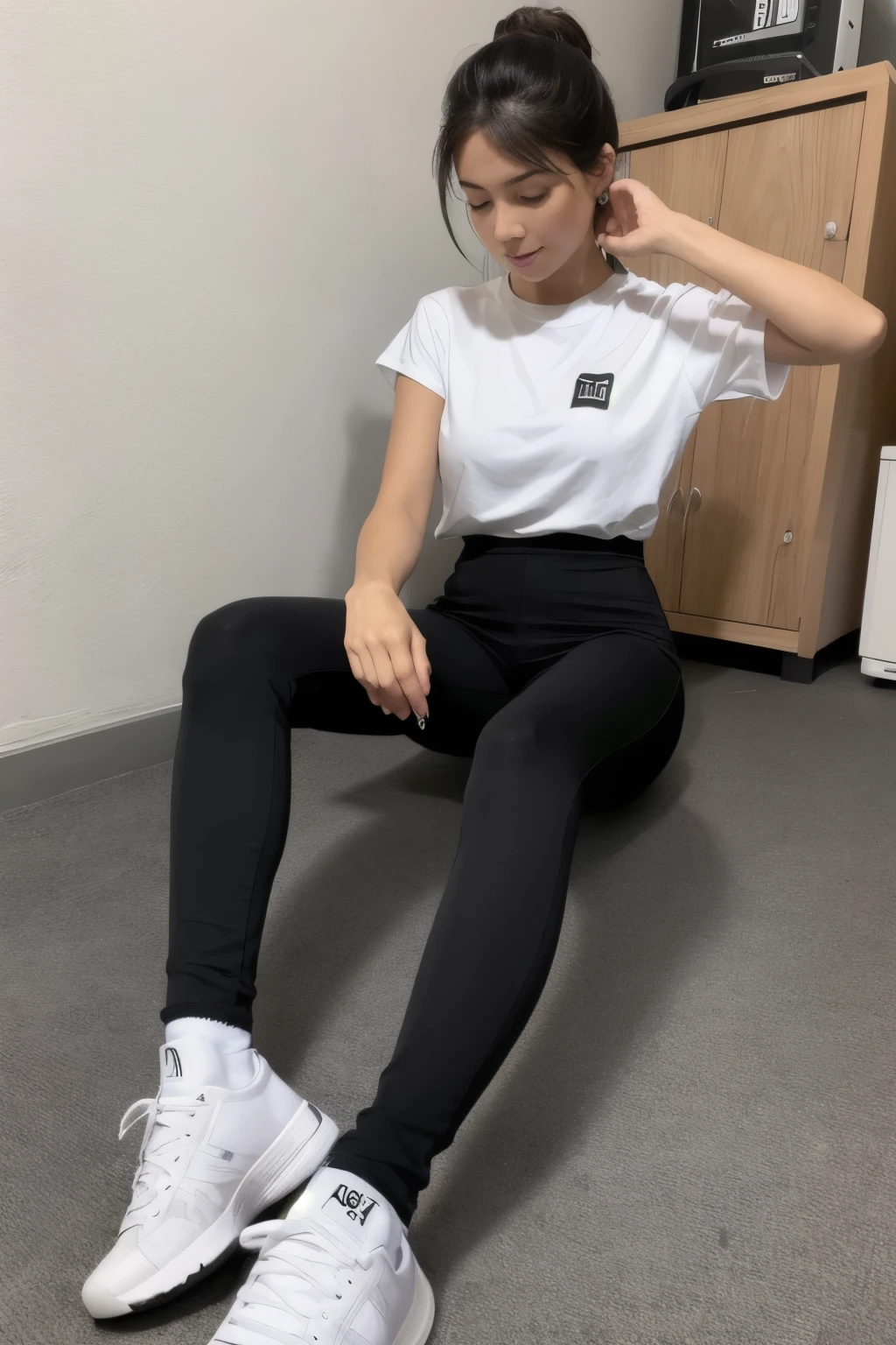 Wearing white Nike socks, Highlighted with white knee-length socks featuring the Nike logo, Black Nike logo on socks, The socks always have one black NIKE logo visible, and there are two pairs of socks on each foot
白のNIKE靴を履いてる