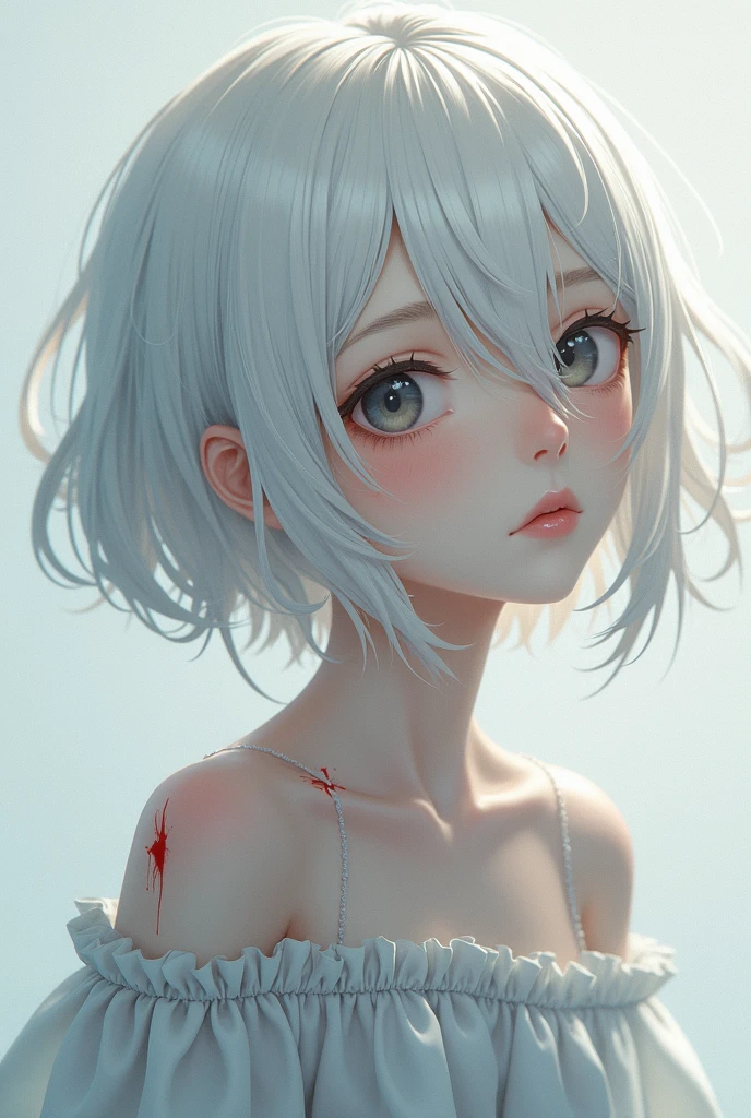 perfect anatomy, masterpiece:1.4, best quality, 8k, beautiful detailed grow, (in the beautiful lake), break (flat chest, naked Style), white skin and Wet bare skin (a silver hair very short hair immensely beautiful girl, 16 yo, detailed red eyes, serious face).