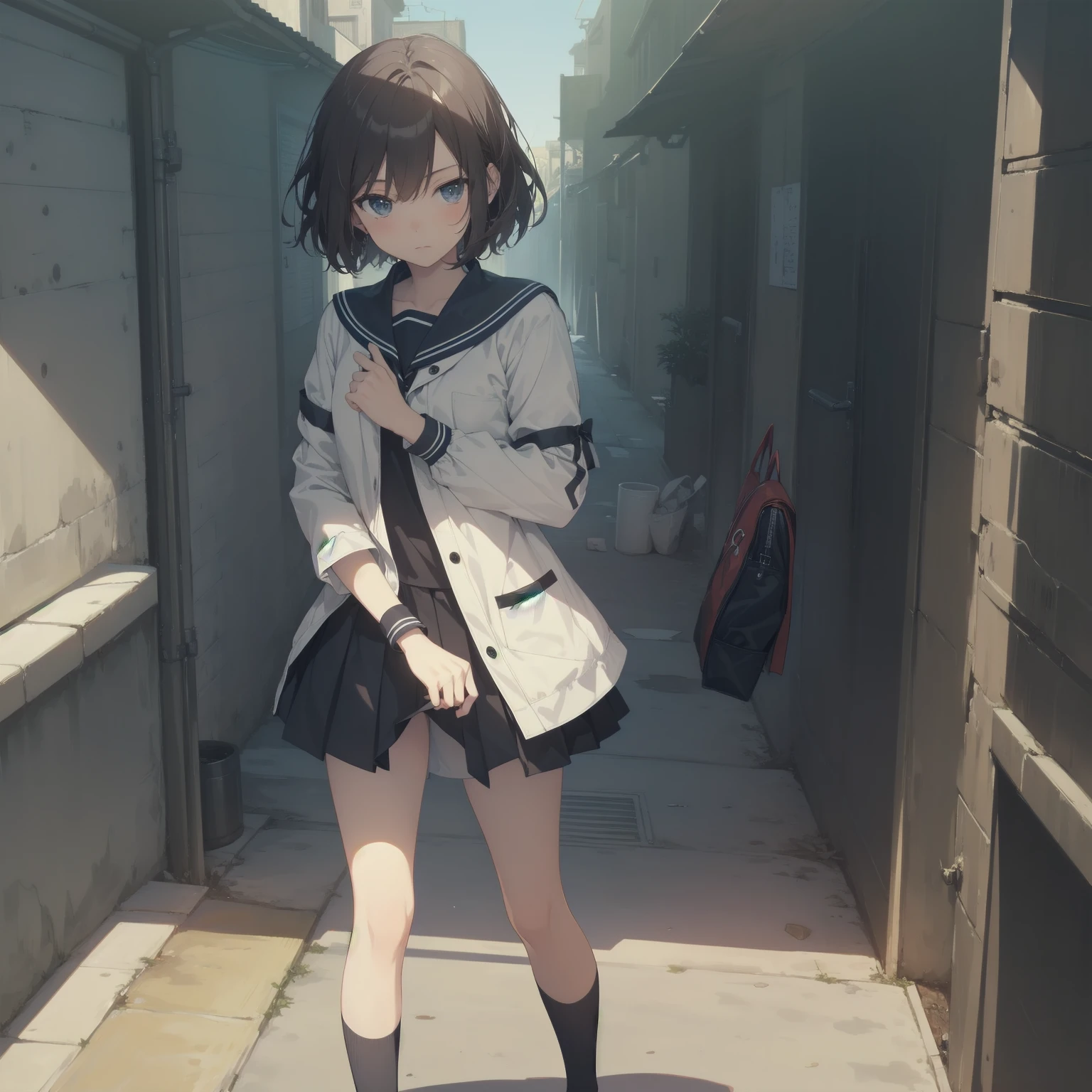 ultra-absurdres-Top quality by artist God, ultra-detailed, high resolution, anime moe artstyle, best anime 8k konachan wallpaper, pixiv contest winner, pool:2810, perfect ,break, 1girl, (Please draw a girl walking sleepily to school alone. )break,(Solo,little female,15yo:1.3),Full limbs, ,a junior high school student, (very short hair), short cut, flat , , small , small black eyes, beautiful detailed eyes, well-proportioned iris and pupils, expressive eyes, highres detailed hair, soft expression, sailor school_uniform, bow, pleated skirt,(Detailed Lighting), (Detailed background), in the School commute route. break,super detailed skin, Best cinematic lighting powered by famous artist, 8k,beauty illustration,photoshop_(medium),very aesthetic,break,((artist:tonda )), artist:clamp ,artist:carnelian ,artist:kantoku ,