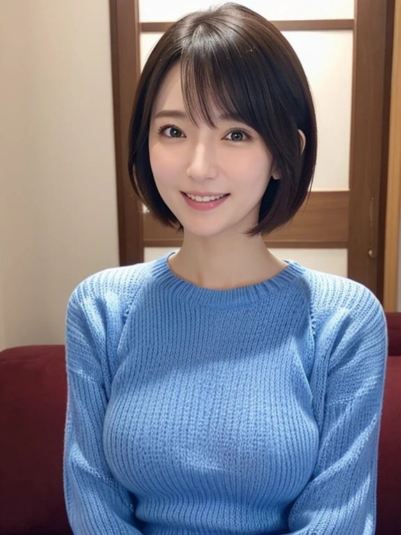 (flat chest:1.3), straight hair, 1 girl, beautiful, cute, professional lighting, highest quality, (well-groomed face:1.5),beautiful woman, (knit:1.5), beautiful, (short hair:1.3), beautiful feet