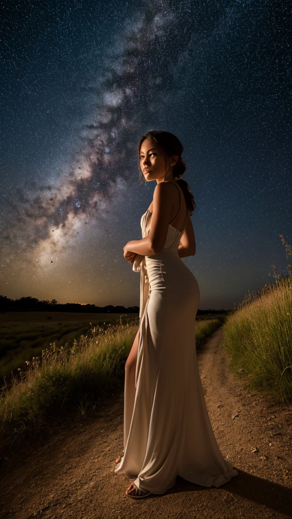 top quality, high_resolution, distinct_image, detailed background, nude girl, flower, garden, starry sky,
