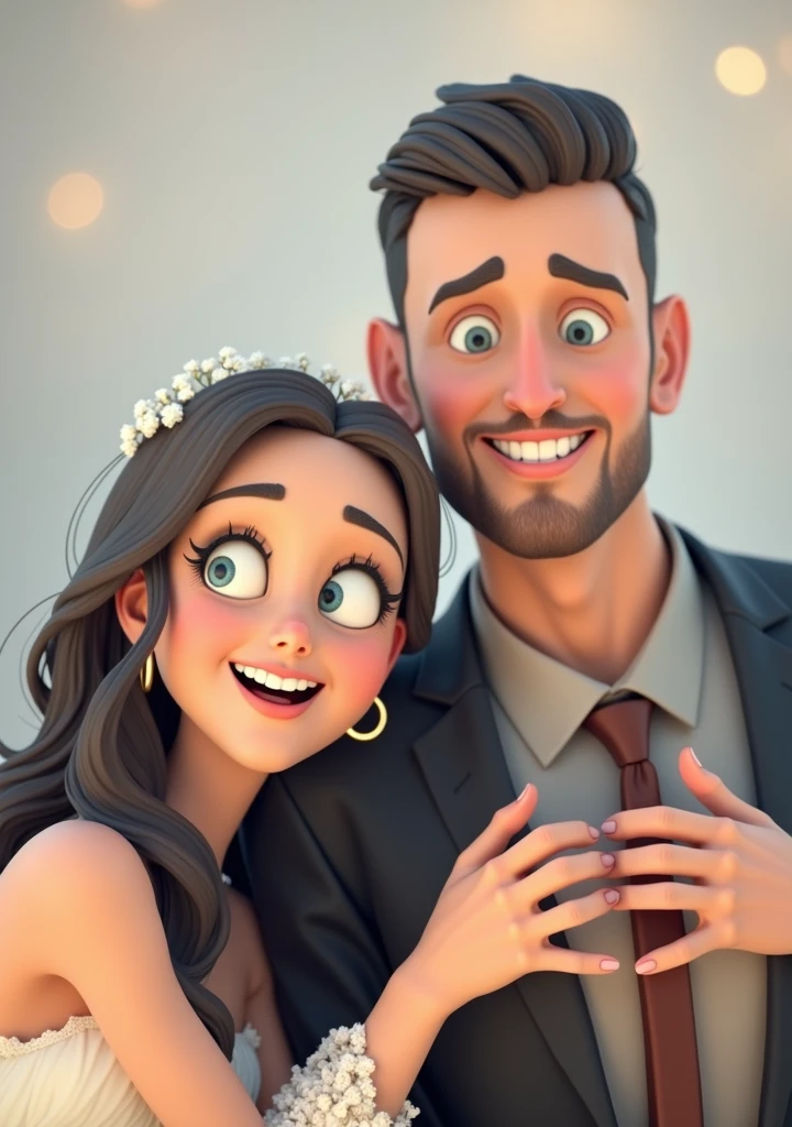 Groom and bride，Wedding，Bust，ssmile，Blur the heart background， --v6