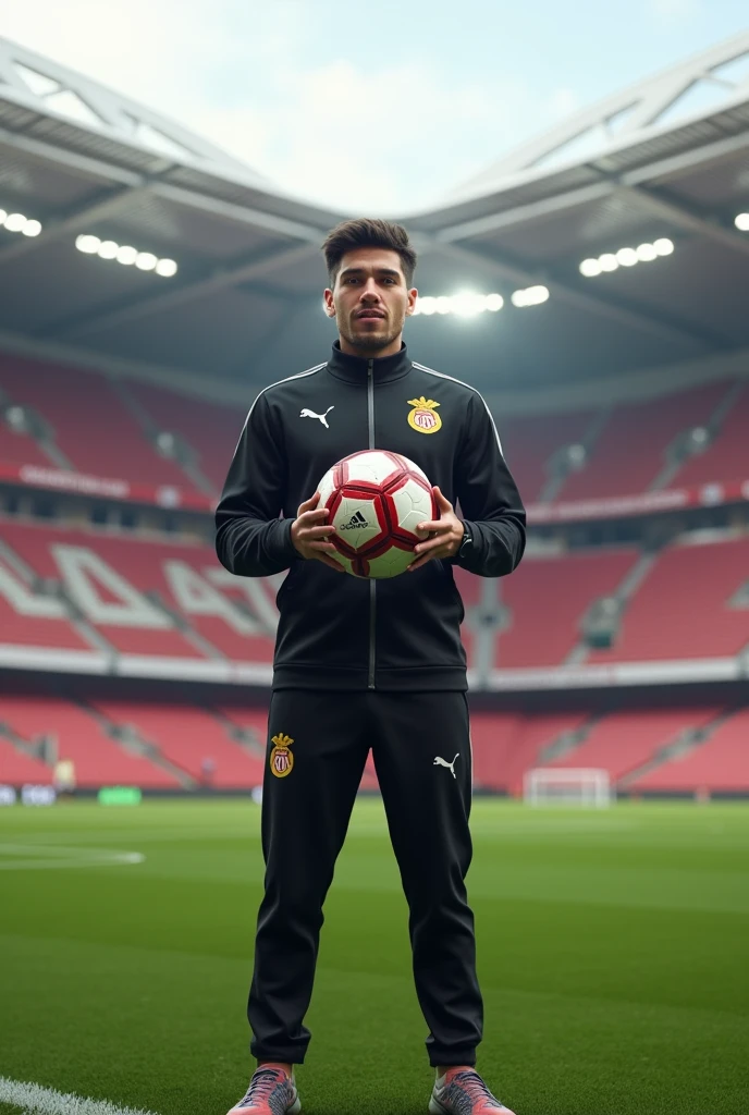 obra maestra, mejor calidad, Fotorrealista, 1 chico, solo, enfoque masculino, mirando al espectador, , profundidad de campo, , , l_leyliet, , , tapas, football field, 12k resolution