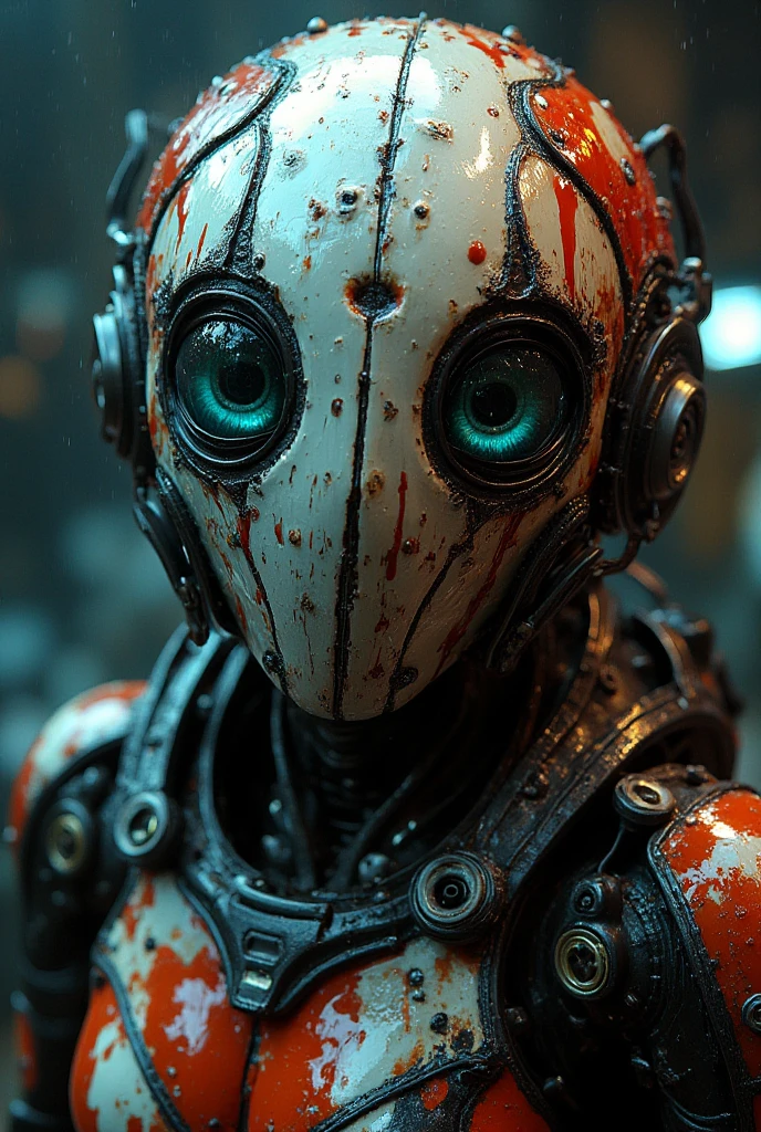 "Insanely detailed complex.Android on a superbike, porcelain face and head, big turquoise eyes, perfect eyes, best quality. skins. Blood, bug in a post-apocalyptic world!!,epic detailed matte painting by Greg Rutkowski 8k resolution concept Art hyperdetailed intricately detailed insanely detailed dynamic lighting Unreal Engine 5 Splash Art "splash_Art_splatter, 8k, wet_maximalism, golden_ratio, epic_COMPOSITION, intricate_details, HDR, beautiful_shot, sharp_focus,64_megapixels, Amazing_COMPOSITION, high_contrast", neon atmosphere, abstract black oil, gear mechanism, detailed acrylic, grunge, intricate complexity, rendered in Unreal Engine, Photorealistic