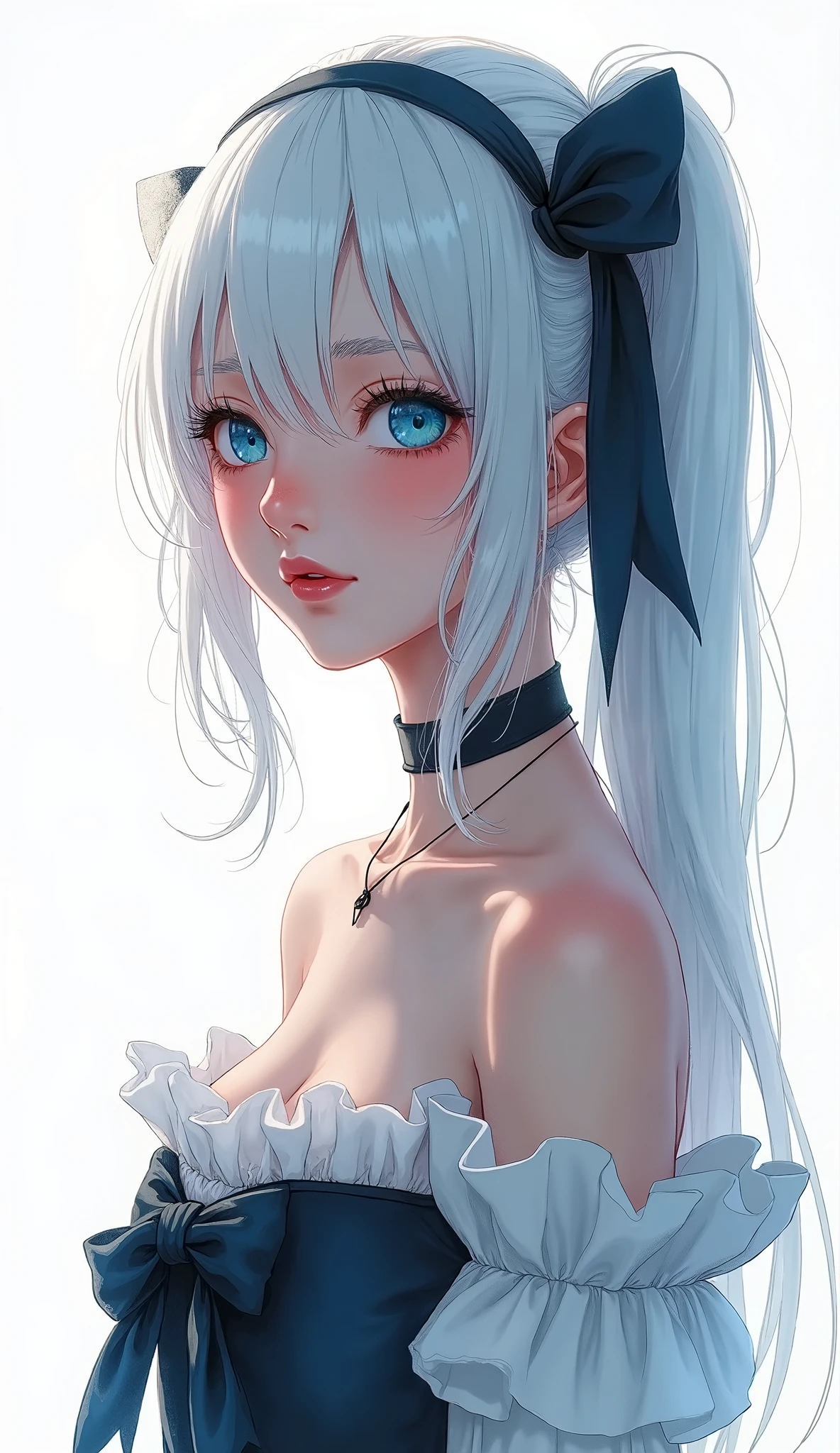 A woman with white hair and blue eyes and a tatto ANIME