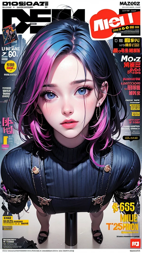 (magazine cover:1.3),Ulzzang-6500, (realistic: 1.3) (manuscript: 1.2), Masterpiece, best quality, Beautiful, clean face, full body, 1 girl, glitch art, (digital distortion), Pixel fragments, Corrupted data,Colorful sounds, visual chaos,Contemporary aesthetics