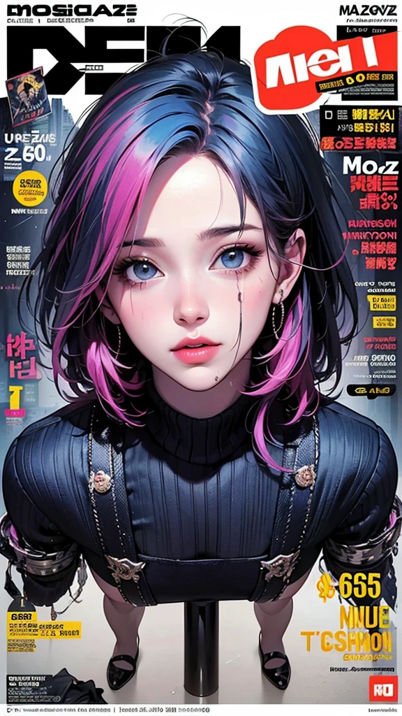 (magazine cover:1.3),Ulzzang-6500, (realistic: 1.3) (manuscript: 1.2), Masterpiece, best quality, Beautiful, clean face, full body, 1 girl, glitch art, (digital distortion), Pixel fragments, Corrupted data,Colorful sounds, visual chaos,Contemporary aesthetics