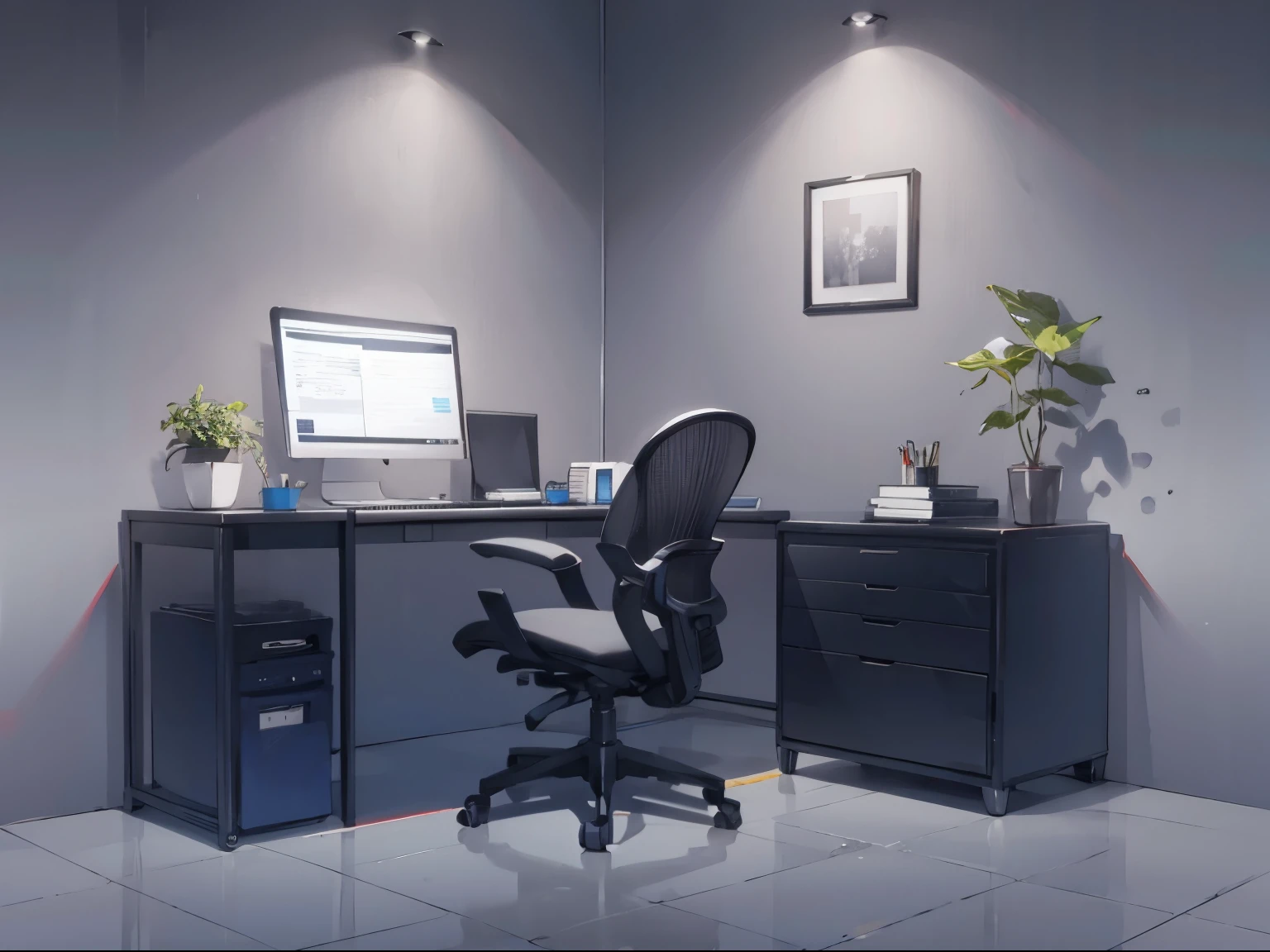 (office room, gray background, only background, simple background)