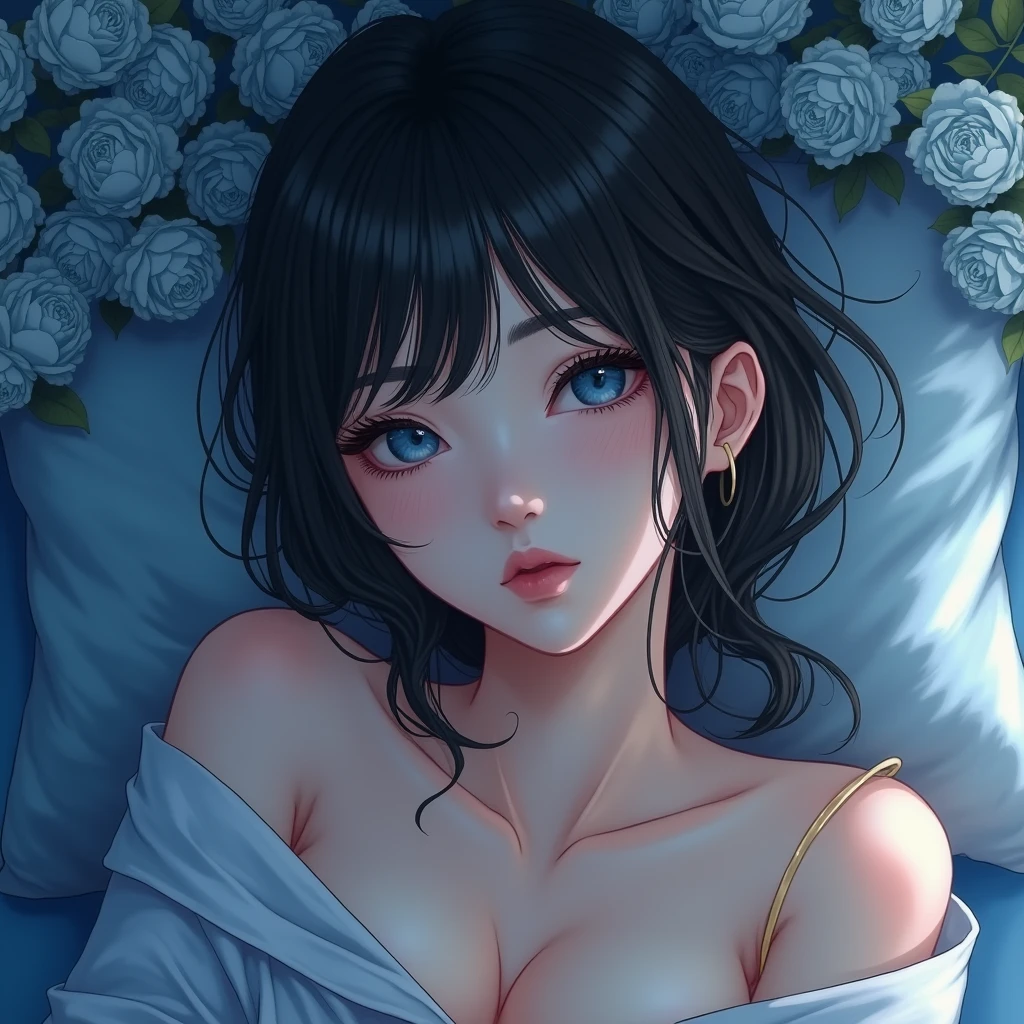 Naked woman in bed very hot in anime style