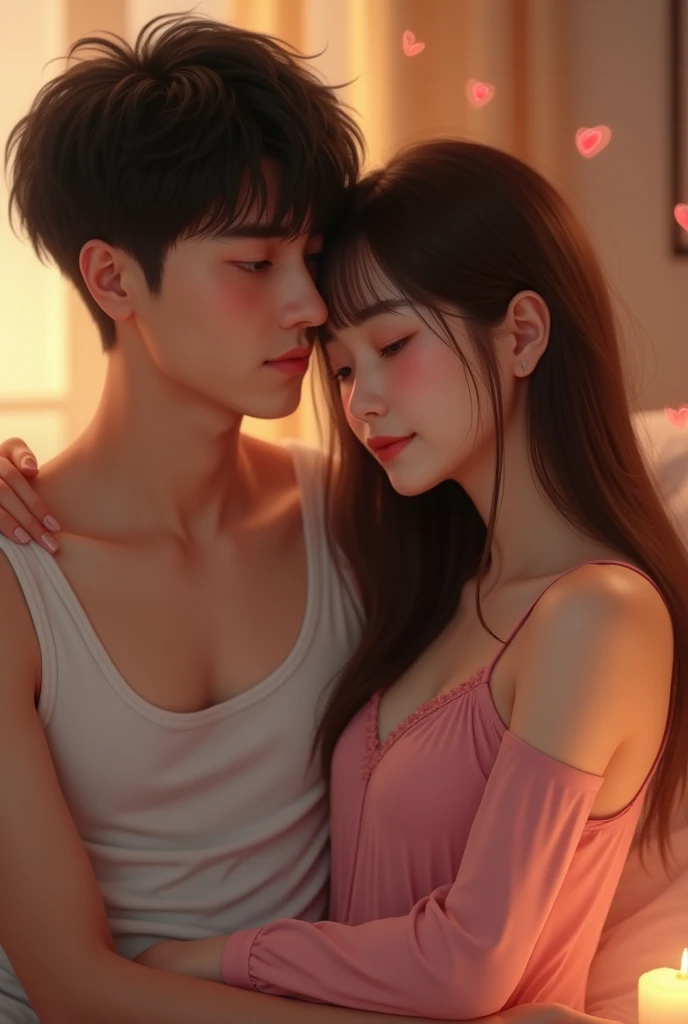 Fille magnifique, Beau, baby face, 20 ans, asiatique, peau blanche, seins colossaux, look sexy, Oeil marrons, Muscles, ;artwork, photo de tout le corps, cheveux rose, naked, hugging a man