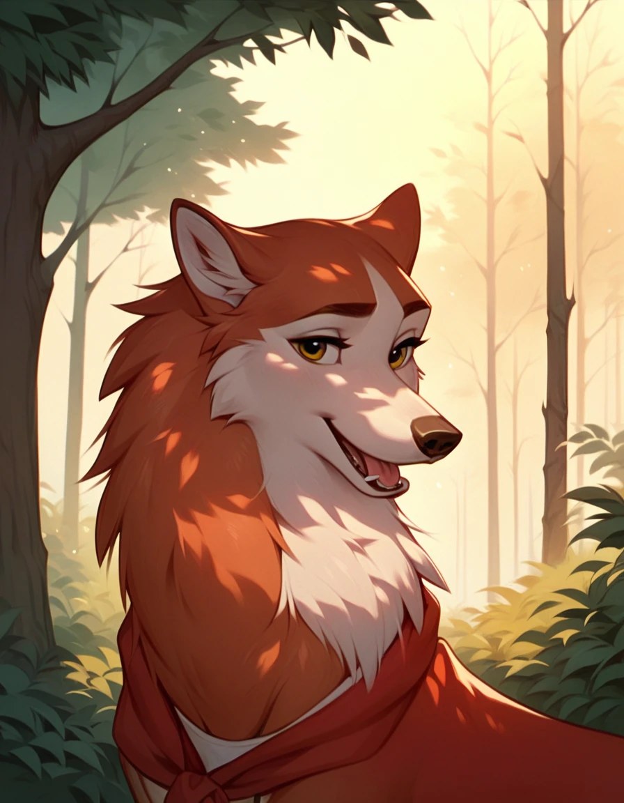 Score_9, Score_8_up, Score_7_up, Score_6_up, Score_5_up, Score_4_up, wild, Jenna from balto, wolf dog, soft fur with red tones, looking at you, smiling, cute, outdoors, forest, long eyelashes, portrait, beautiful, masterpiece, highly detailed , sensuality, horny, Jenna with her seductive and shapely hindquarters, is on her back, showing off her juicy pussy and anus canines. human hands gently grope her, caressing her skin, while she moans with pleasure and looks askance with burning desire. His tongue slides across his lips, showing a lustful look. The light reflects in his eyes, full of pleasure and desire.