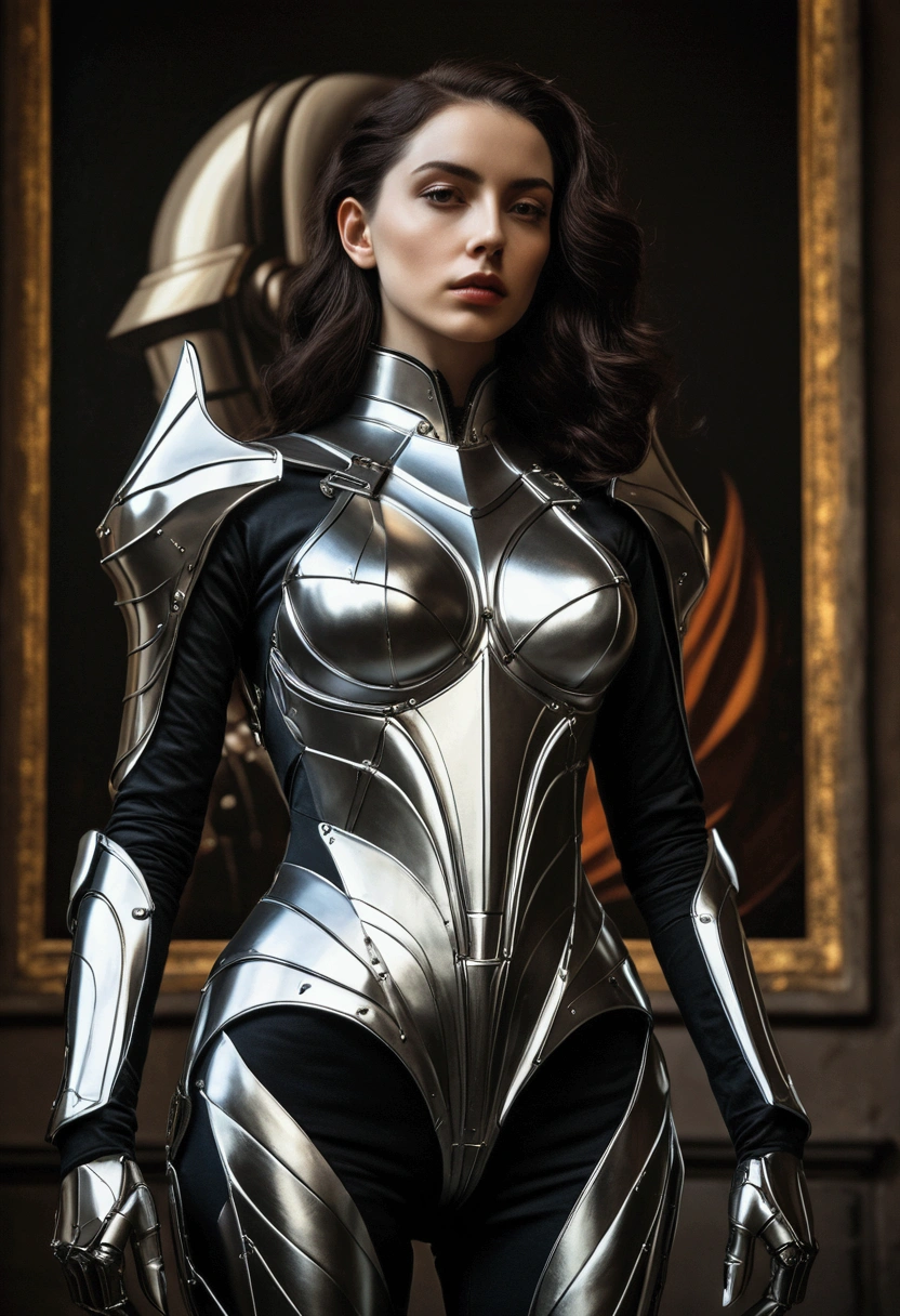 metal coffin, metal pillow, black background, best quality, 4k, 8k, Beautiful Girl, Korean makeup, Red lips, Platinum hair, clear face, thigh, Perfect body, big chest, Girl in Armor, iron armor, Medieval warriors, closed eyes