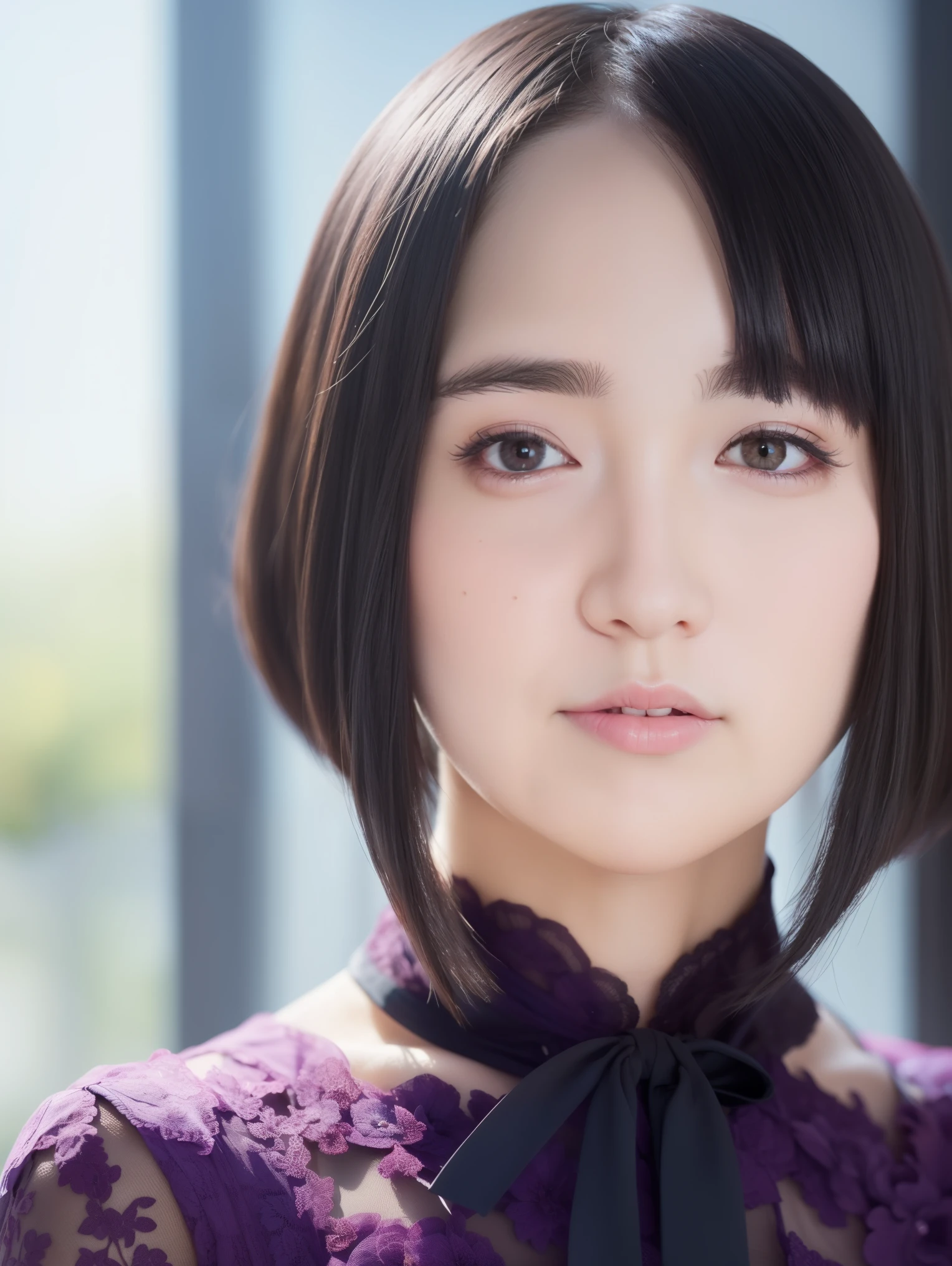 1girl,(RAW photo, best quality), (realistic, photo-realistic:1.4), masterpiece, an extremely delicate and beautiful, extremely detailed, 2k wallpaper, Amazing, finely detail, extremely detailed CG unity 8k wallpaper, ultra-detailed, highres, soft light, beautiful detailed girl, extremely detailed eyes and face, beautiful detailed nose, beautiful detailed eyes,cinematic lighting,perfect anatomy,slender body
wearing a purple dress, purple ribbon, pantyhose,
at a flower park,sakura flowers,flower garden,
smile