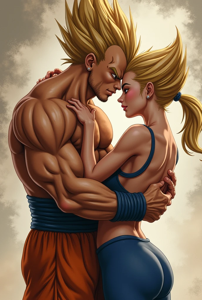 adult vegeta hugging bulma
