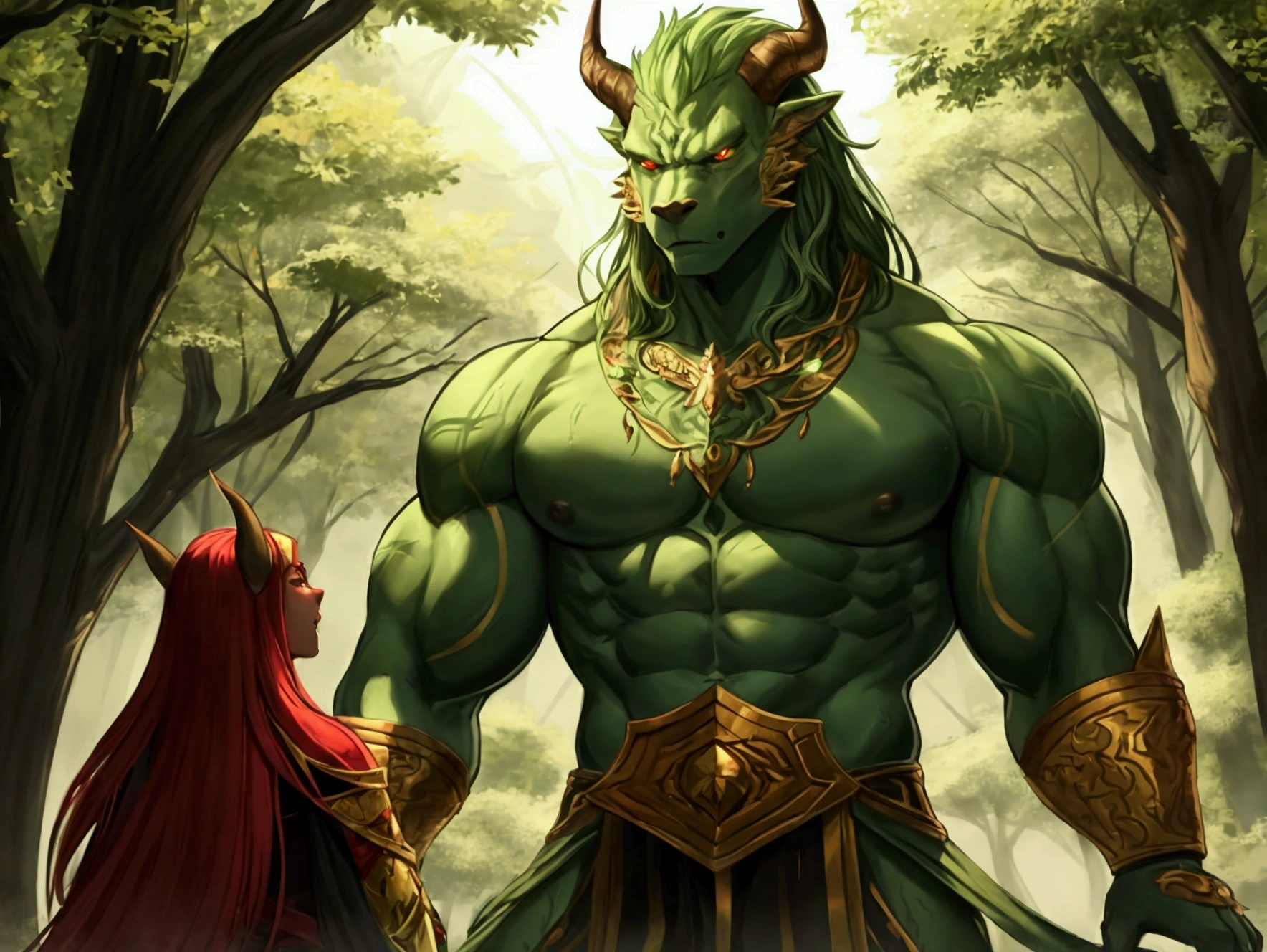score_9, score_8_up, score_7_up, score_6_up, score_5_up, score_4_up, (2others, couple), {female, male:1.5}, full body shot, dnd, dungeons and dragons,
(Dragon:1.2), male, (muscular, athletic, pointy ears), (dragonborn, anthro, horns, black skin, scales),
(Dragon:1.2), female, (muscular, athletic, pointy ears), (dragonborn, anthro, horns, red skin, scales),
medieval era, fantasy clothes, anime style, (medieval fantasy tribal cloth armor, leafs)