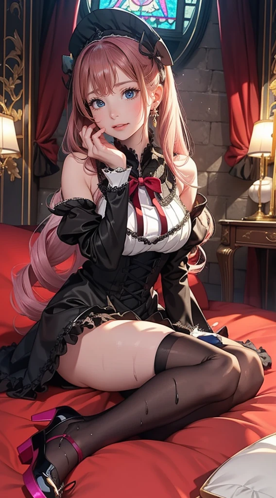 high quality High resolution, 8k Wearing party dress Cowgirl sex Close your eyes Tongue out Cross-eyed A seductive expression that seems to be comfortable