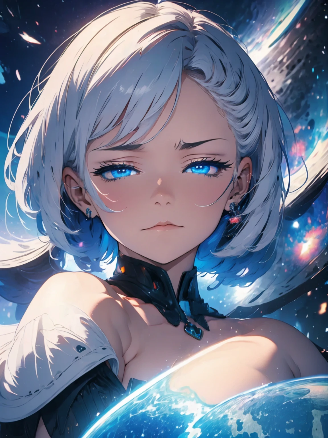 A mature girl, white hair