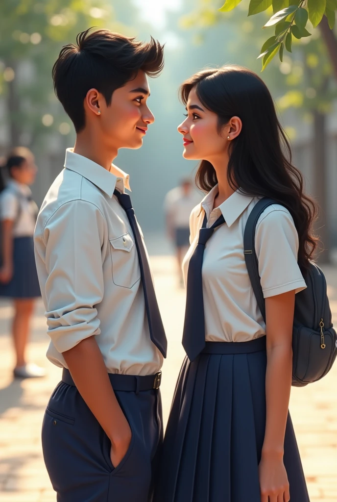 Indian Boy and girl Kissing in school uniform
