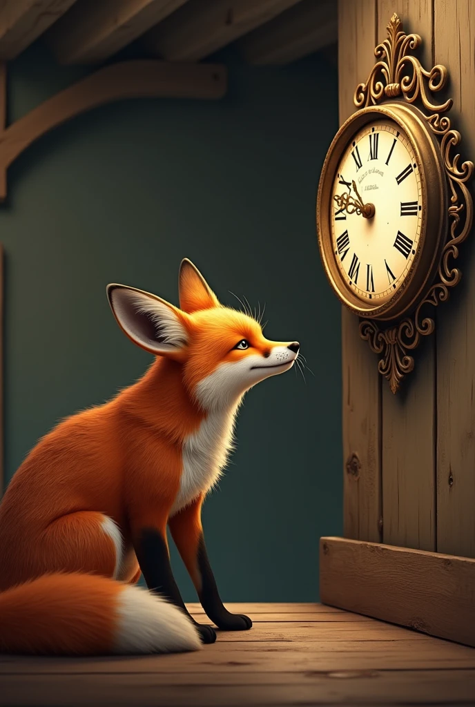 Red fox (looking at a clock)