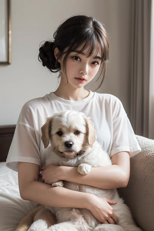 (8K)、(Top image quality:1.2)、(reallistic)、(Photorealsitic:1.35)、(((dignified expression)))、The ultra -The high-definition、1girll、cute little、a smile、a closed mouth、Beautiful details、Beautiful nose in every detail、爆乳、s Pajamas、Emphasis on the thighs、Your room with lots of stuffed animals、lying on the bed、closed eyes,sleeping,profile,arm behind head、From above