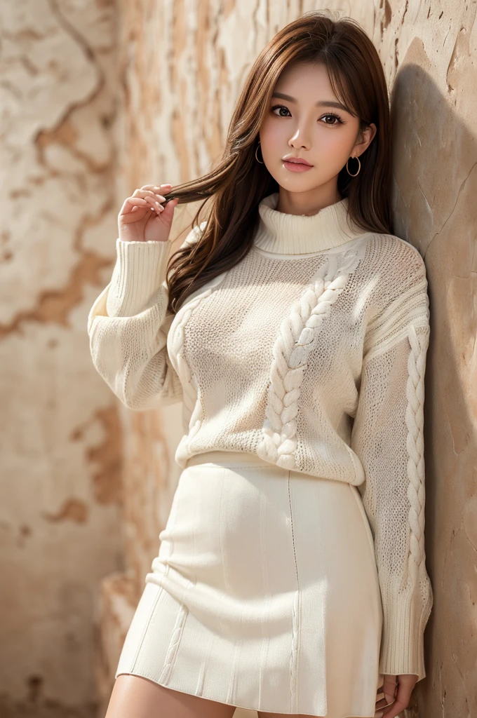Very beautiful、femele、nice sweater、A slight smil