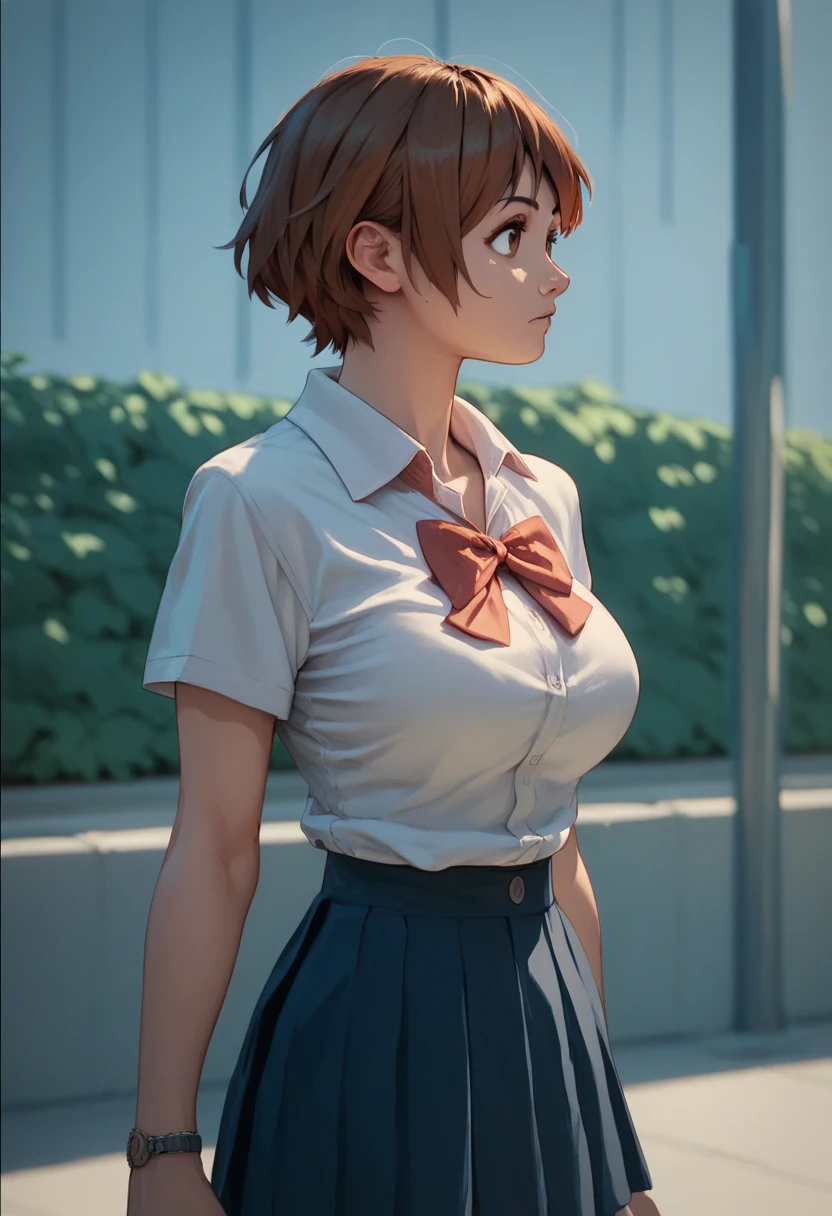 
Other clothes: School uniform, casual clothes,  Big Breasts　ManaMikinjuo, short hair, brown hair, brown eyes