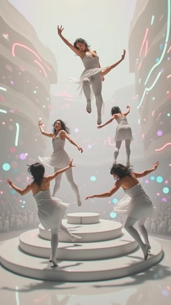 A group of people, with their hands raised and eyes closed