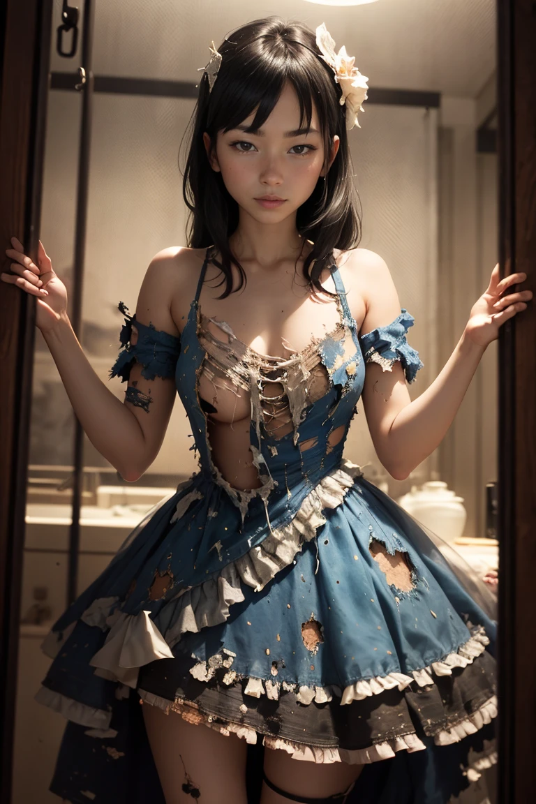 A graceful princess in captivity、(((tattered dress:1.5)))